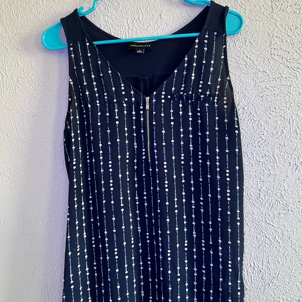 Blue and White Sleeveless Tank Top with Stripes